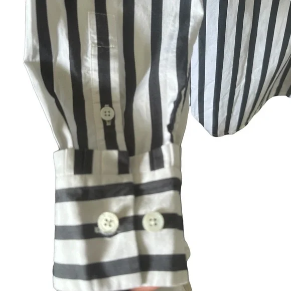 Equipment Striped High Ruffle Collar Long Sleeve Top Navy White Size Small - Picture 9 of 11